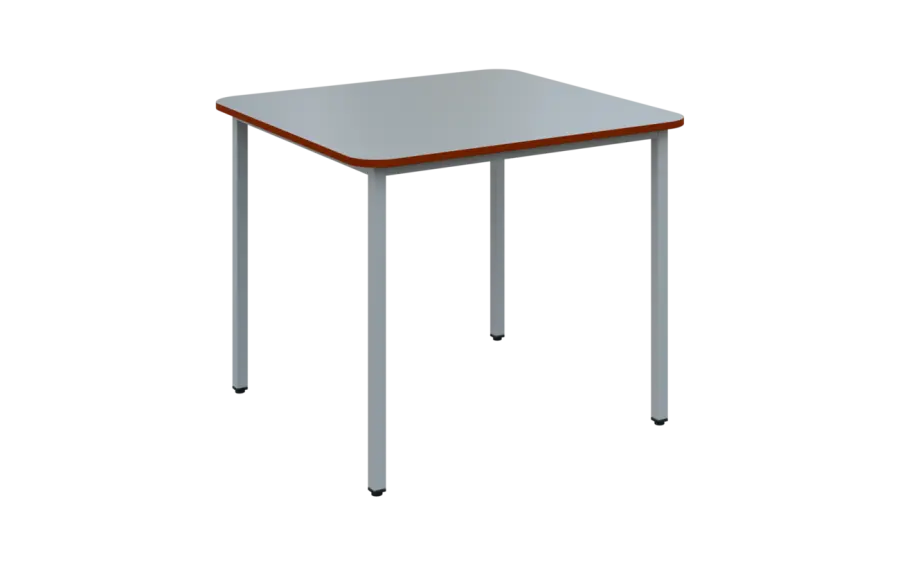 JSBR 90N Jídelní stůl 900 x 900 mm, deska šedá s hranou cihlově červená / podnož stříbrná